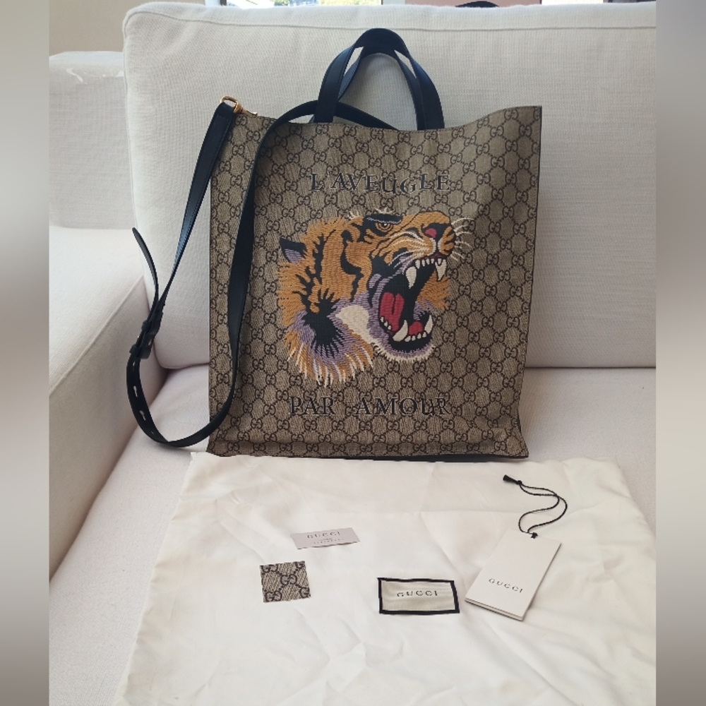 VGUC Gucci Blind For Love Tiger  xBody Tote + Dust Bag, Papers & More